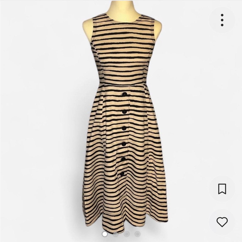 Donna Karan Tan & Black Stripe Patterned Midi Dress w/ Buttons Size 0